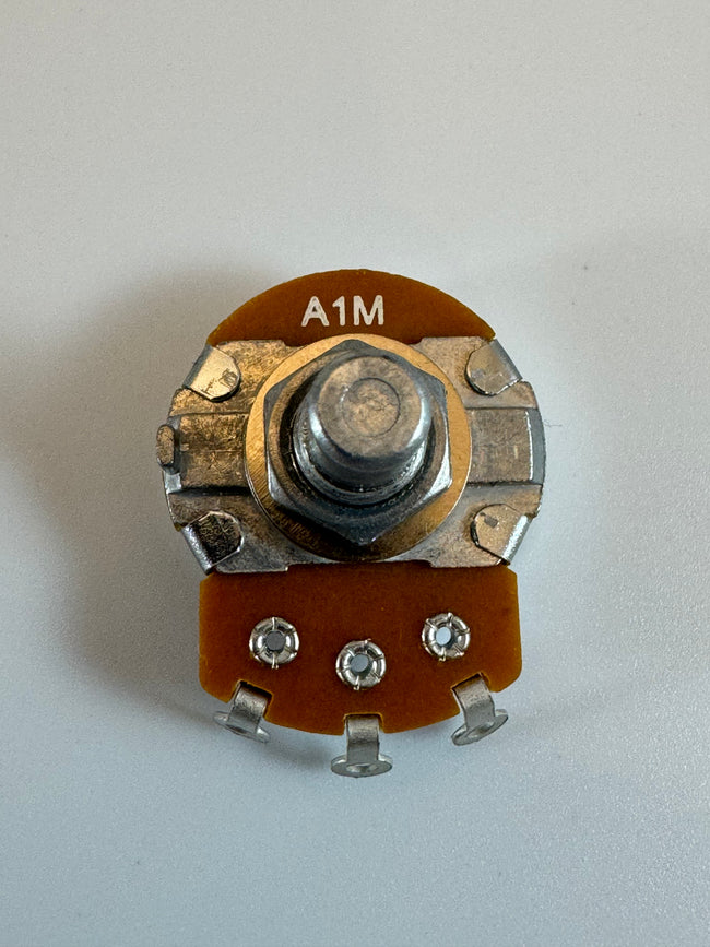 Amp Parts Direct Mojotone Hoffman Tube Depot 1 Meg Ohm Audio Taper Potentiometer 24mm body diameter. 1/4" bushing diameter. .335 shaft length. .25" Shaft diameter; Electrical specs: Linear pots: 1/2w @ 500 volts Audio pots: 1/4w @ 250 volts Classictone Amp Parts Direct