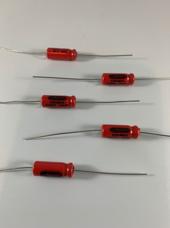 Jupiter Condenser 22uF @ 500VDC Cosmos Electrolytic Axial Capacitor New used in audio amplifier, guitar amplifier and Pro Audio application, Jupiter Condenser 50uF @ 50VDC Cosmos Electrolytic Axial Capacitor New used in audio amplifier, guitar amplifier and Pro Audio application,