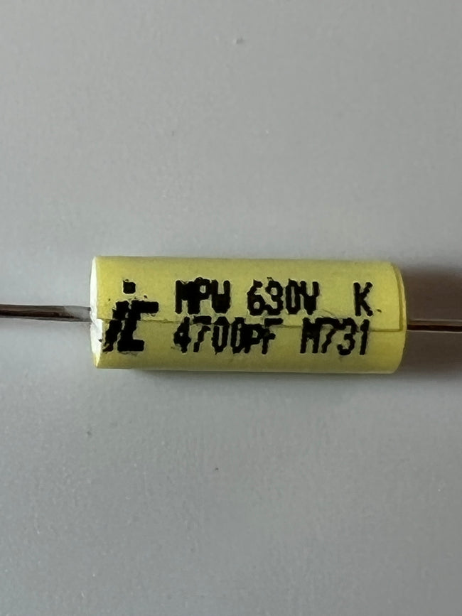 Capacitor - Polypropylene, Axial Leads - Illinois Capacitor Capacitor - Polypropylene, Axial Leads - Illinois Capacitor Capacitor - Polypropylene, Axial Leads - Illinois Capacitor .0047uF @ 630VDC Classictone