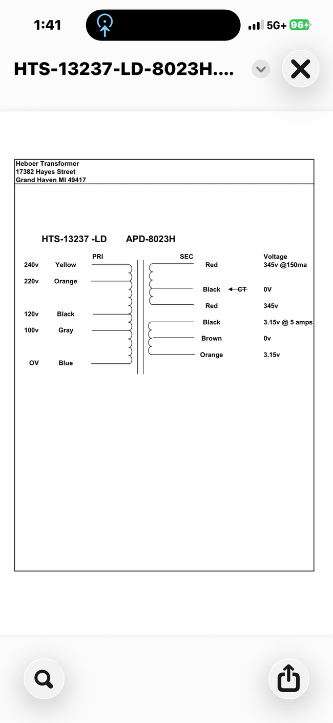 Marshall Style 50W Power Transformer - APD-8023H-LD Laydown version of APD-8023H w/100V tap