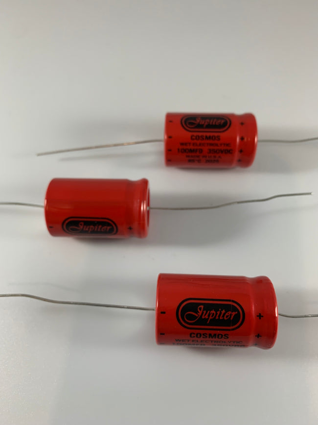 Jupiter Condenser 22uF @ 500VDC Cosmos Electrolytic Axial Capacitor New used in audio amplifier, guitar amplifier and Pro Audio application, Jupiter Condenser 100uF @ 350VDC Cosmos Electrolytic Axial Capacitor New used in audio amplifier, guitar amplifier and Pro Audio application,